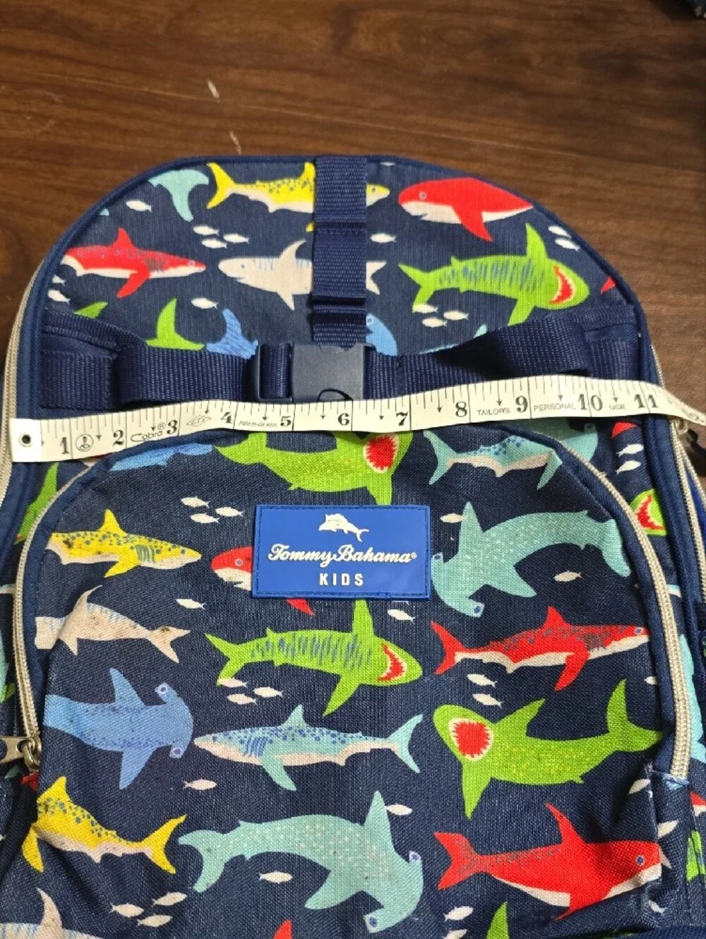 Tommy Bahama Kids Navy Backpack with Multicolor Shark Print